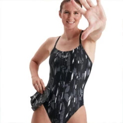 Bañador Mujer Natación Speedo Allover Negro Gris -Deporte Total Shop baador mujer natacion speedo allover negro gris 3