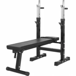 Banco Musculación Y Pesas Gorilla Sports Blanco Plegable Con Rack Para Barra -Deporte Total Shop banco musculacion y pesas gorilla sports negro plegable con rack para barra