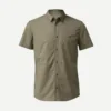 CAMISA DE TREKKING VIAJE TRAVEL 100 MANGAS CORTAS MARRÓN HOMBRE