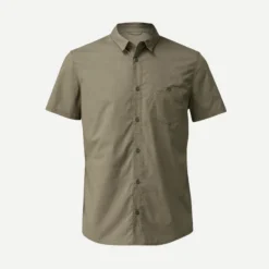 CAMISA DE TREKKING VIAJE TRAVEL 100 MANGAS CORTAS MARRÓN HOMBRE