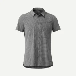 CAMISA DE TREKKING VIAJE TRAVEL 500 STRETCH MANGAS CORTAS GRIS HOMBRE