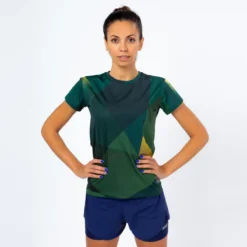 Camiseta De Manga Corta Running Poliéster Reciclado Mujer TRR Verde Y Azul