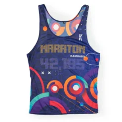 CAMISETA DE RUNNING #MARATON 2.0 RUN HOMBRE - KAMUABU Color AZUL 90grs TIRANTES