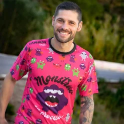 CAMISETA DE RUNNING #MONSTRUOS Para HOMBRE - KAMUABU Color ROSA 110grs -Deporte Total Shop camiseta de running monstruos para hombre kamuabu color rosa 110grs 3