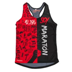 CAMISETA DE RUNNING #SOYMARATON Para MUJER - KAMUABU Roja/negra De Tirantes