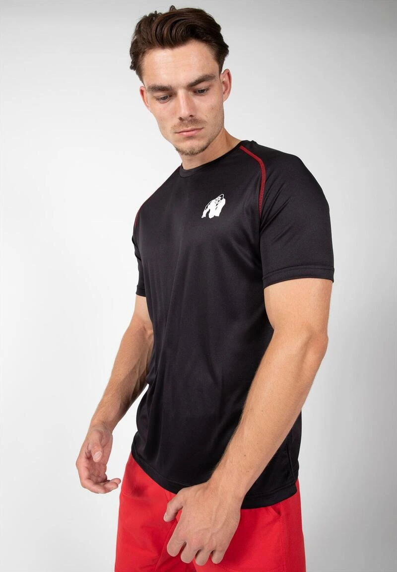Camiseta Musculación Manga Corta Hombre GORILLA WEAR Performance Negro Rojo 4 Camiseta Musculación Manga Corta Hombre GORILLA WEAR Performance Negro Rojo - Imagen 4