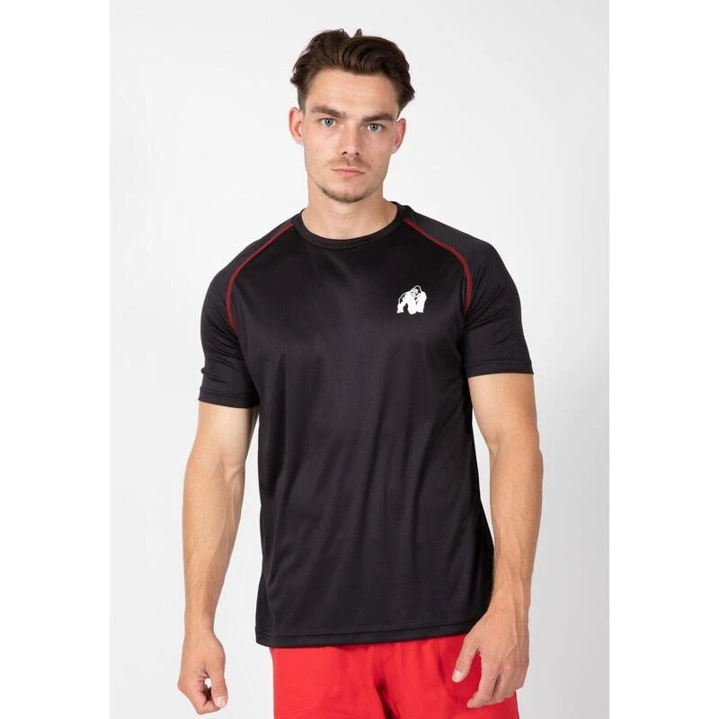 Camiseta Musculación Manga Corta Hombre GORILLA WEAR Performance Negro Rojo 1 Camiseta Musculación Manga Corta Hombre GORILLA WEAR Performance Negro Rojo