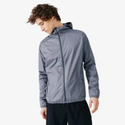 Chaqueta Cortavientos Running Hombre Perlante Kalenji Run Rain Gris