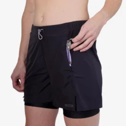 Kalenji Pantalón Corto 2 En 1 De Running Transpirable Mujer - Run Dry 500 Negro