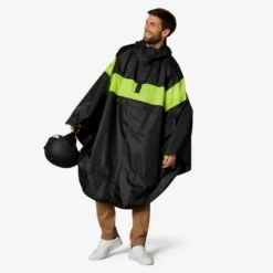 BTWIN Poncho Ciclismo Urbano 120 Negro/Amarillo Fluorescente Visibilidad Día Impermeable