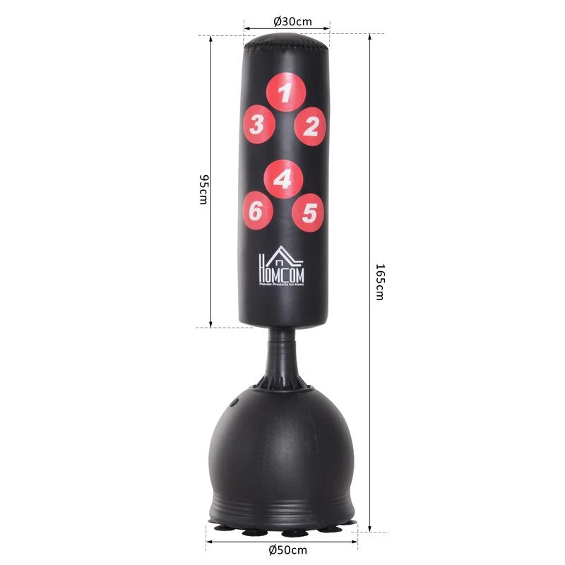 Saco De Boxeo De Pie Con Base Rellenable HOMCOM 50x50x165 Cm Negro 3 Saco De Boxeo De Pie Con Base Rellenable HOMCOM 50x50x165 Cm Negro - Imagen 3