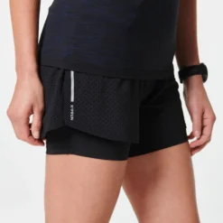 Short Pantalón Corto Running 2 En 1 Con Mallas Mujer Kiprun Negro